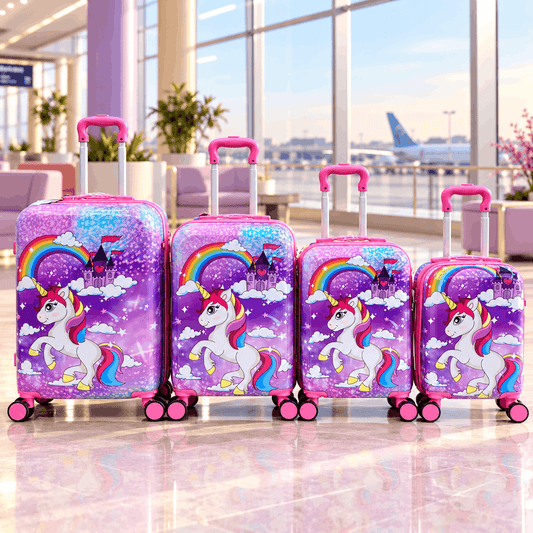 Kids Unicorn Printed Hard-Shell Trolley Suitcase Set