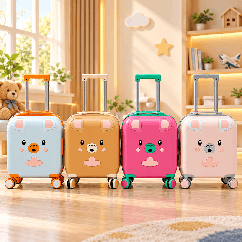 Kids Cute Bear Face Hard-Shell Trolley Bag