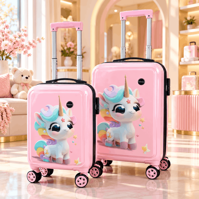 Pastel Pink Unicorn Kids Trolley Suitcase