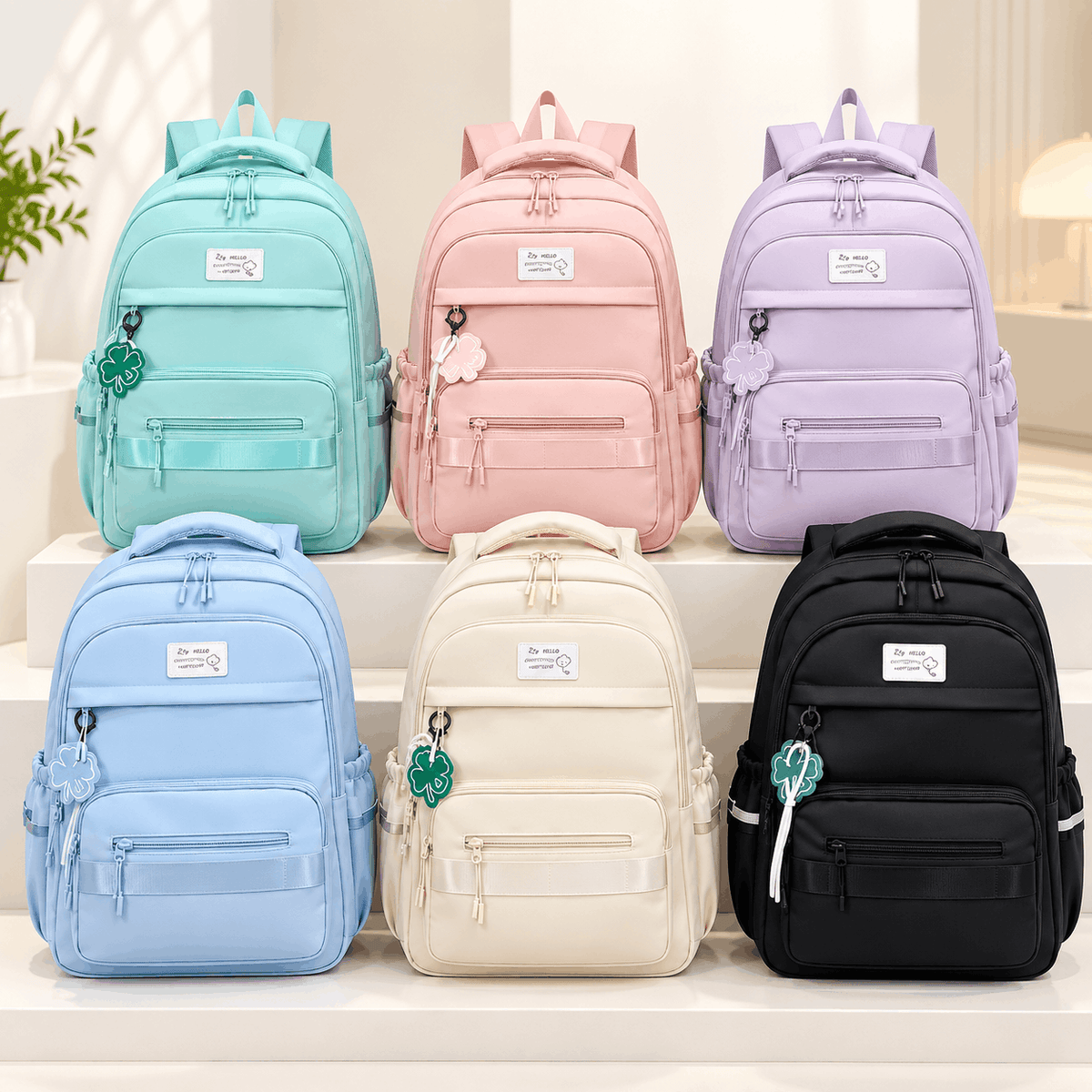 Pastel Multi-Compartment School Backpack