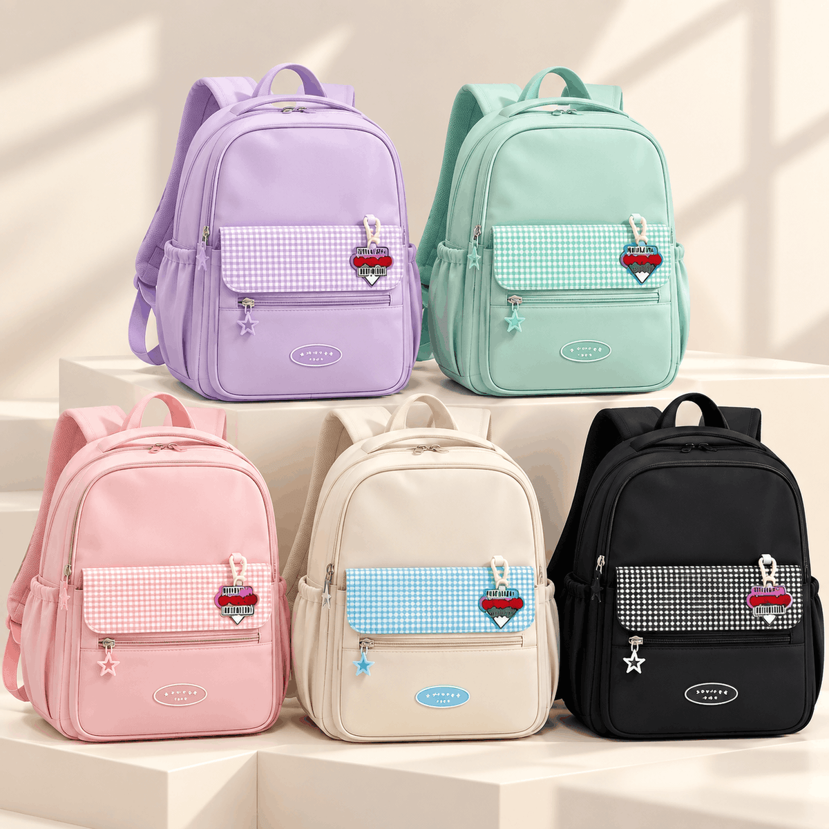 Premium Gingham Pocket School Backpack